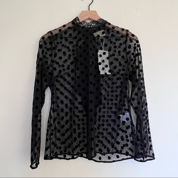 NWT Sézane Siam blouse sheer top polka dots black bow sz 36 US 4 - Picture 6 of 7